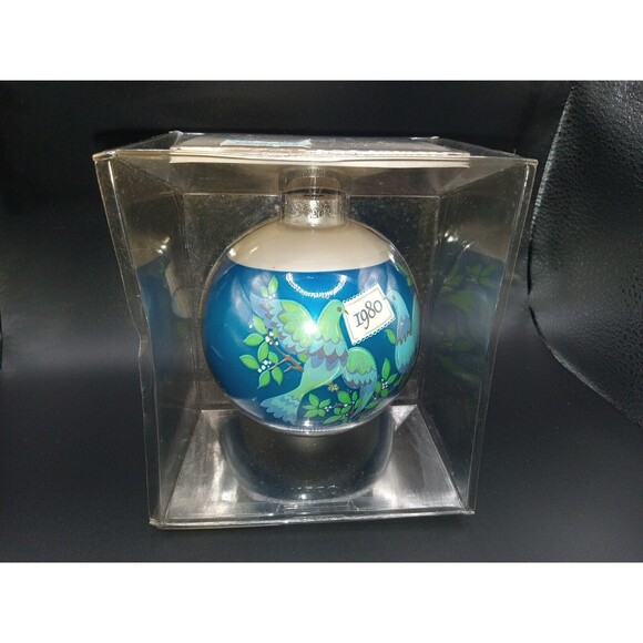 1980 Hummelwerk Ornament Glass Ball w/ Blue Birds & Stickers Christmas Together - Picture 1 of 7